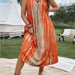 Passion of Essence Vibrant Orange Midi Dress